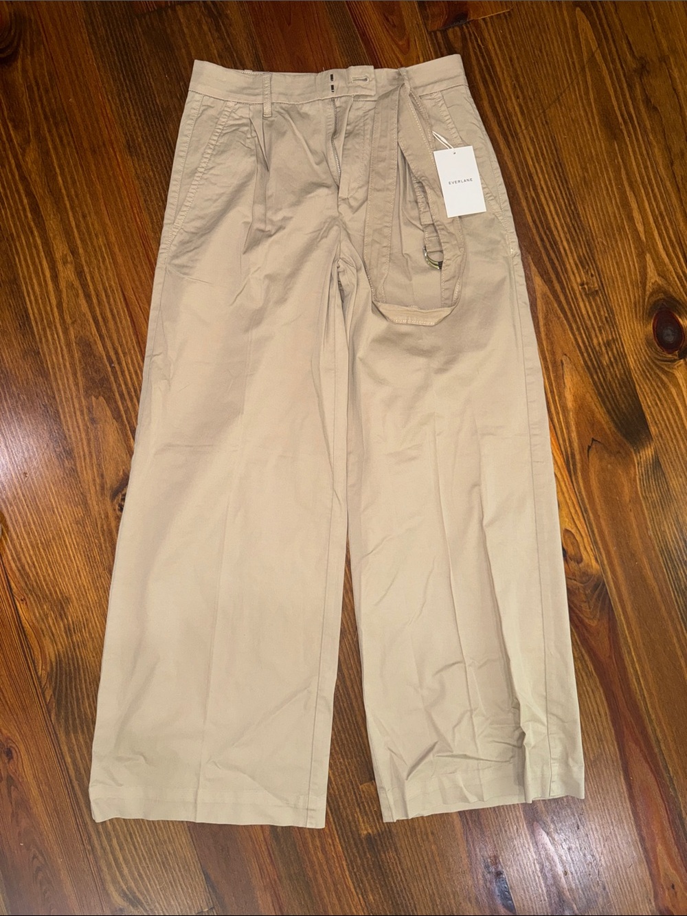Everlane Tan Wide-Leg Chinos with D-Ring Fabric Belt